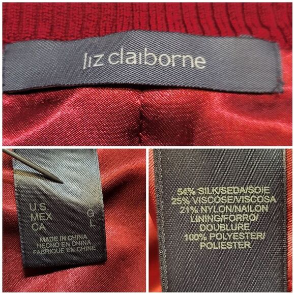 Liz Claiborne Silk Blend Red Embellished Cardigan Sweater Beaded Lined - Picture 2 of 12